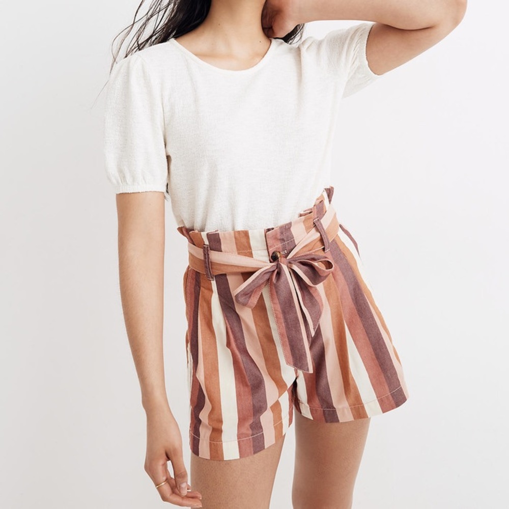 Madewell Paperbag Shorts in Rainbow Stripe - Size 4